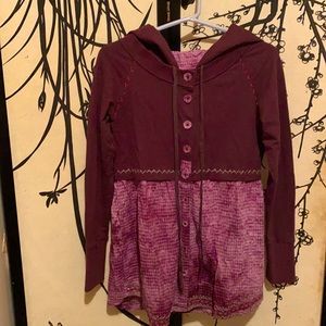 VTG Lulumari Antropology Deep Purple Tie Dye Hoodie Cardigan W/Fabric Buttons